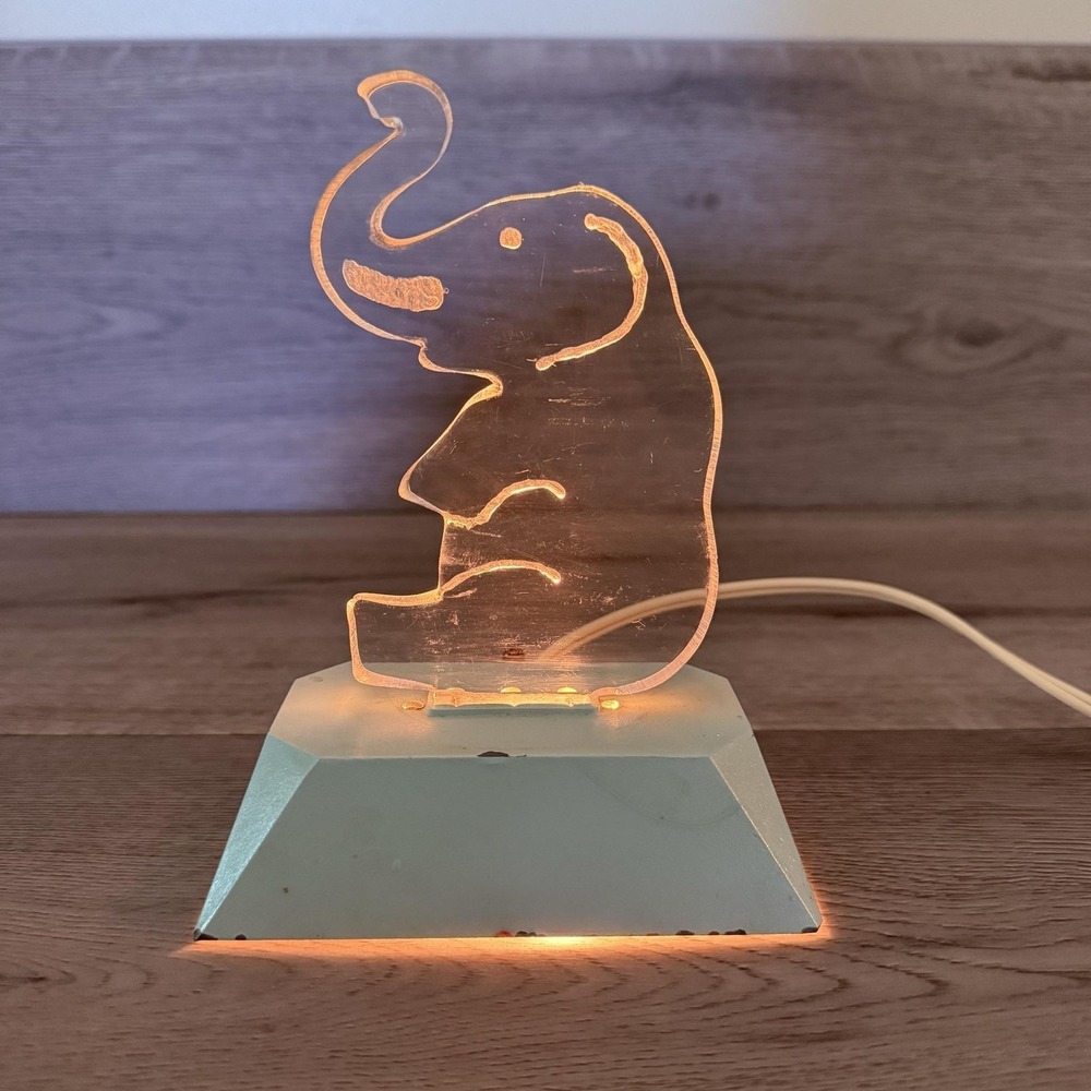 Vintage Lucite Elephant Bedside Lamp Blue Kids Night Light MCM Works